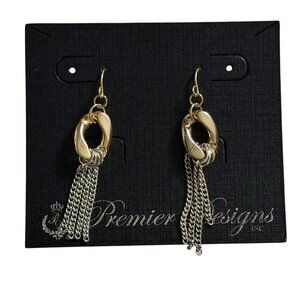 Premier Designs Dangle Hoop Earrings W/ Gold-Tone Links & Silver-tone chain